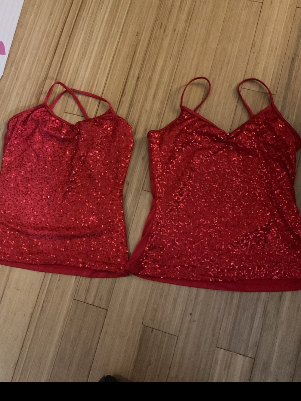 Balera 2 dance baton duet tops adult L & adult XL red sequins matching
